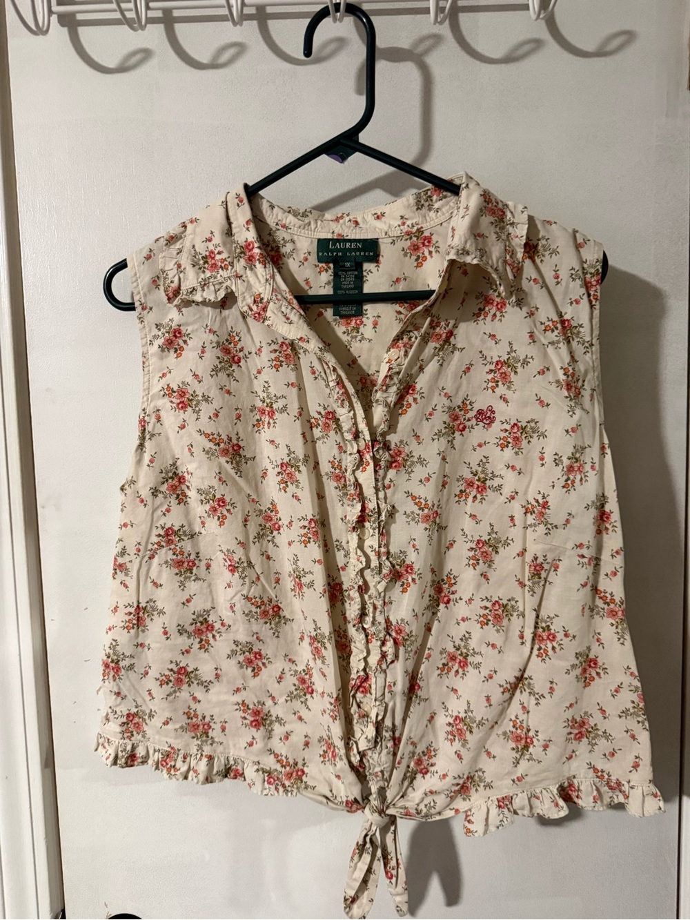 Ralph Lauren Cream Floral Tie-Front Ruffle Camisole